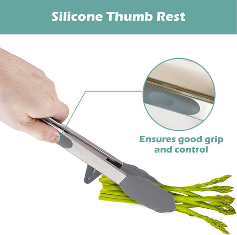 Tongs for Cooking, 12" Kitchen Tongs with Silicone Tips - Food Grade Serving Tongs Set of 3, Grey