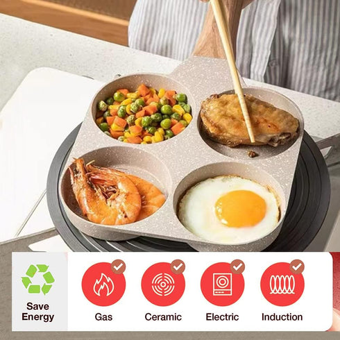 Four-Cup Fried Egg Pan, Medical Stone Non-Stick Frying Pan for Breakfast, Divided Egg Omelet Pans