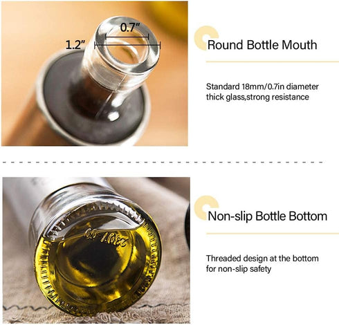 Set, 2-piece Set 10.3 Oz Upra Olive Oil and Vinegar Bottle Container with Rack and Wooden Base, |No-Drip Double