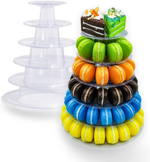 6 Tier Macaron Tower Stand for Wedding Birthday Party, Plastic Display Stand for Cupcake Cake