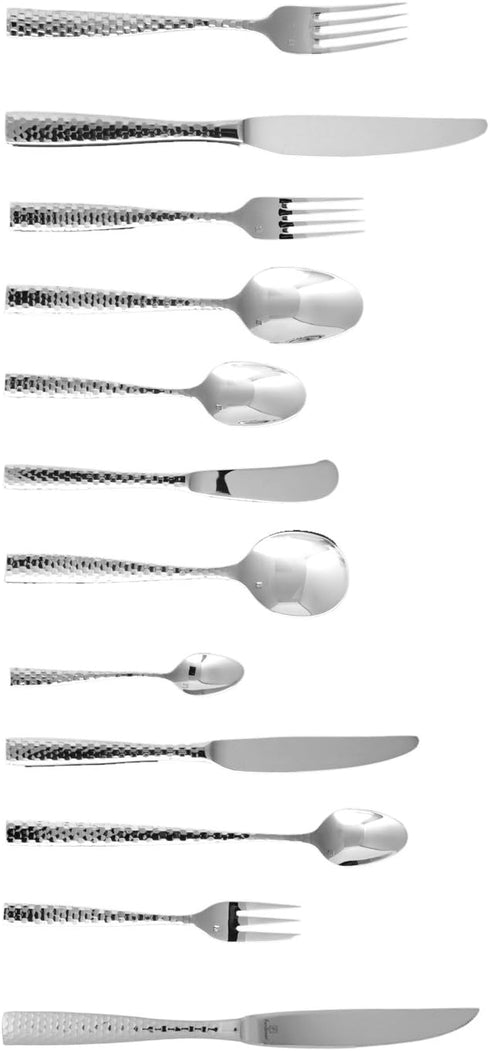 Fortessa Lucca Faceted 18/10 Stainless Steel Flatware Serving Spoon - 9-Inch