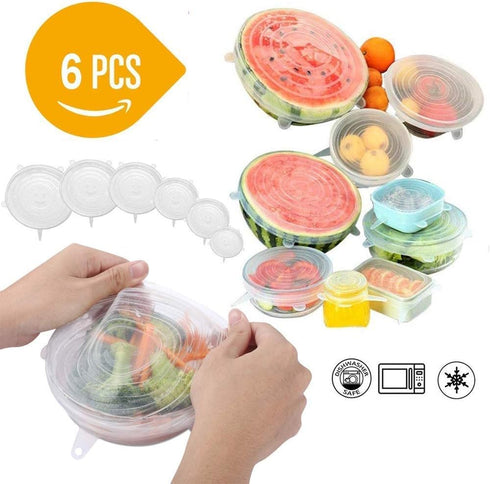 Pack of 12 Silicone Stretch Lids, BPA-Free Round and Square Food Covers, Microwave and Dishwasher Safe - White
