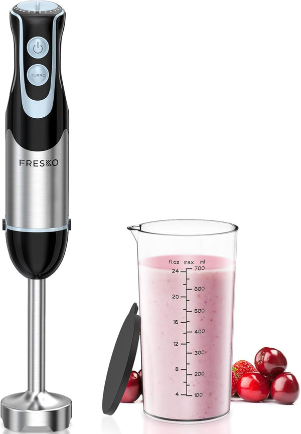 FRESKO 500W Immersion Handheld Blender with 700ml Beaker, 12-Speed & Turbo Mode for Soup, Smoothie