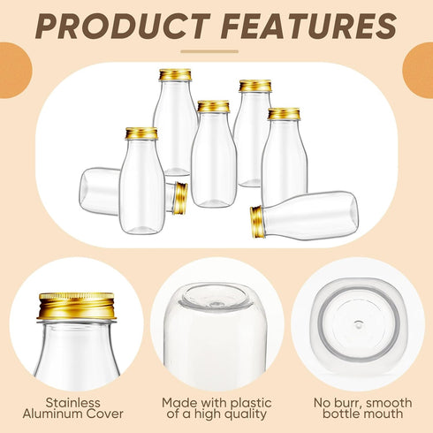 30 Pack 4oz 120ml Roshtia Plastic Mini Milk Bottles Bulk Juice Shot Bottles with Lids Small Beverage Drink Containers
