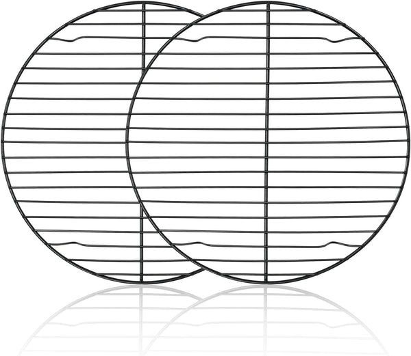 TeamFar 10.5 Inch Non-Stick Cooling Rack Set of 2, Round Stainless Steel Cooking Wire Rack for Baking and Roasting