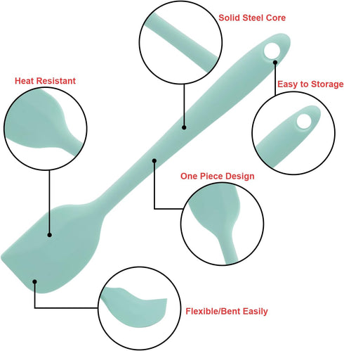 Light Green Silicone Spatulas Set, Heat Resistant Rubber Spoon Spatula, Non-Stick Scrapers for Baking Mixing