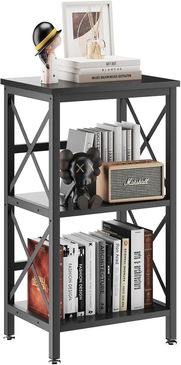 YMYNY 3 Tiers Industrial Metal Bookcase, Black Storage Organizer for Living Room, Home Office, Bedroom, 29.5 * 15.75 *
