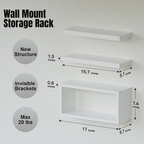 Set 3, RICHER HOUSE White Floating Shelves of Modern Bathroom Shelves Wall Mounted Shelves for Wall Decor, Over Toilet