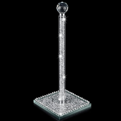 Silver Crystal Standing Paper Towel Roll Holder, 13 Inch Square Base Standing