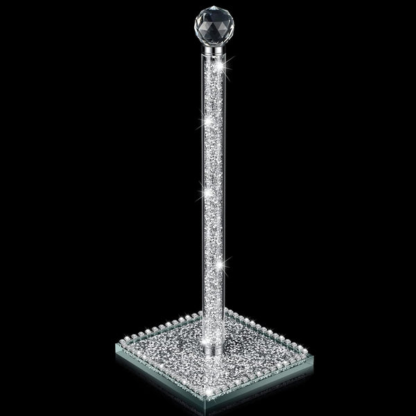 Silver Crystal Standing Paper Towel Roll Holder, 13 Inch Square Base Standing