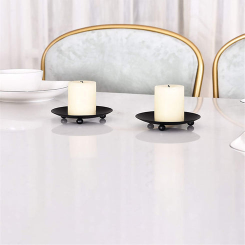 YYaaloa 2 pcs Black Decorative Iron Plate Candle Holder - 4.33'' Stand for LED & Wax Candles, Incense Cones (Black-2