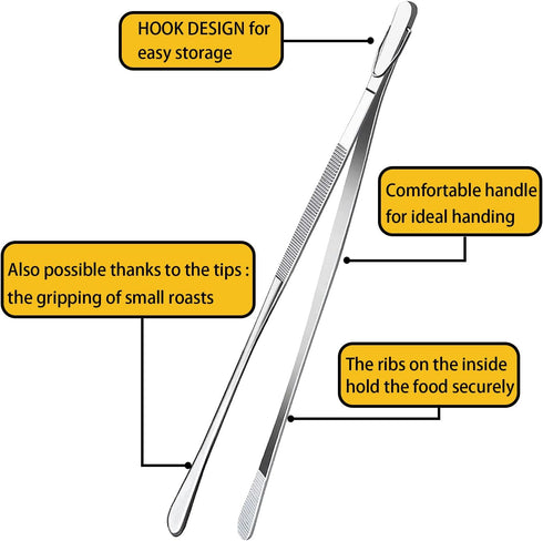 JETKONG 12-Inch Fine Tweezer Tongs, Long Cooking Tweezers in Stainless Steel for Kitchen Use