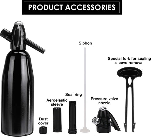 1L 8 CO2 Soda Siphon, Carbonated Water Machine, Soda Maker, Portable Aluminium Sparkling Water Maker for Home Bar