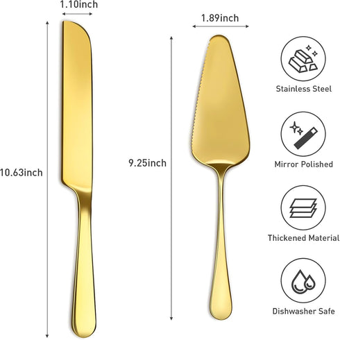2Pcs Wedding Cake Knife and Server Set, Premium Stainless Steel Cake Cutter, 10.63" Knife and 9.25" Pie Server