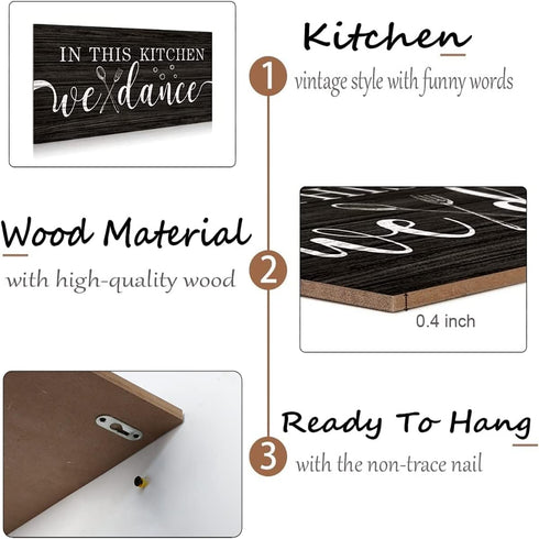 FWIEXA In This Kitchen We Dance Rustic Wood Sign, Funny Wall Art Sign Plaque, Farmhouse Wooden Hanging Wall Decor for