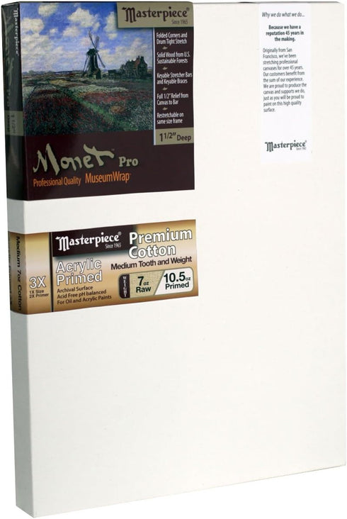 Masterpiece Artist Canvas Monet PRO, 1-1/2" Deep, 11" x 14", Cotton 10.5oz - 3X - Monterey Most Popular