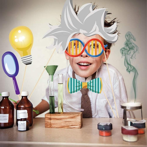 25Pcs Science Photo Booth Props with Stick, Mad Scientist Selfie Props for Chemistry Laboratory Party Supplies