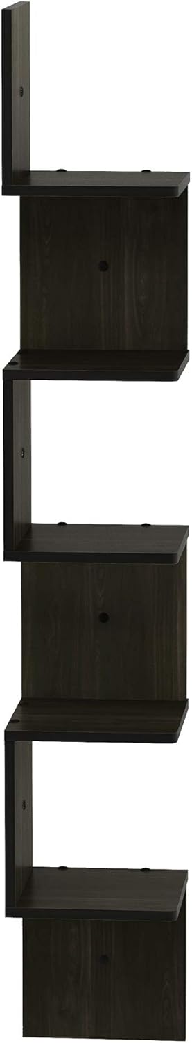 5-Tier Furinno Rossi Wall Mount Floating Corner Shelf, Square , Espresso