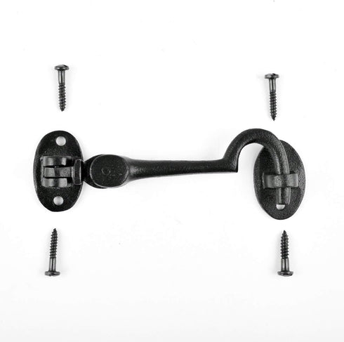Renovators Supply Manufacturing Door Latch Lock, 4.5 in. Black Wrought Iron Swivel Hook and Eye Latch