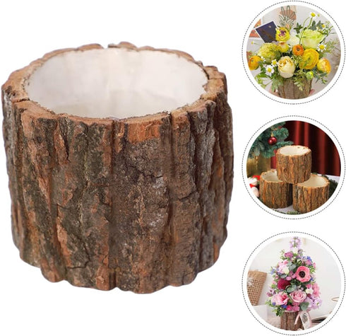 Wooden Flowers Rustic Flower Pot, Wood Bark Planter Container for Indoor Outdoor Succulent Bonsai Pots