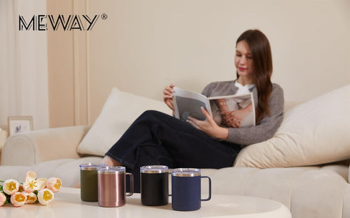 MEWAY 12oz Coffee Mug with Handle, Stainless Steel Insulated Travel Tumbler for Hot & Cold Drinks