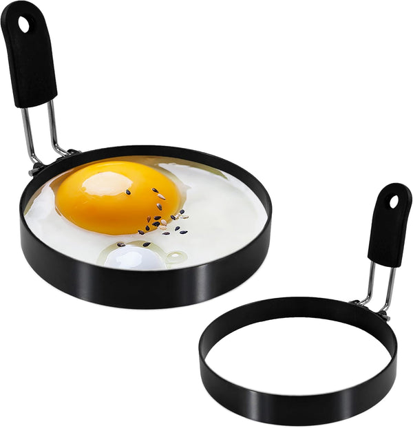 2-Pack 3.5'' Egg Rings Set with Silicone Handle, Stainless Steel Egg Cooking