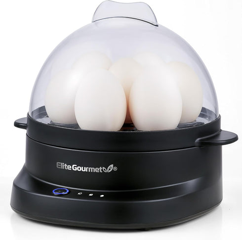 Elite Gourmet 7-Egg Electric Egg Cooker with Voice Alerts Soft, Medium &