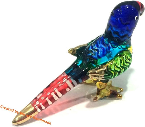 Handmade Mini Blown Glass 2" Parrot Blue Bird - Fantasy Collectible Figurine, Dollhouse Gift Ideas