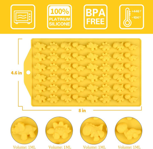 2 Sized Dinosaur Candy Molds - Regular and Mini Silicone Chocolate Molds, Nonstick Set of 5