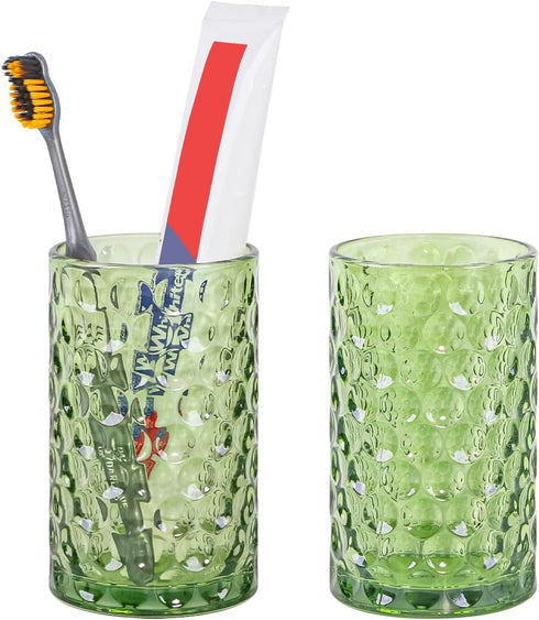 Tonxus Bathroom Toothbrush Holder Set, 11oz Green Glass Toothbrush Holder and Bathroom Tumbler