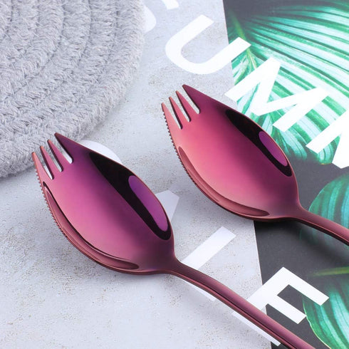 Buyer Star Sporks 6-pack 18/8 Stainless Steel Sporks for Everyday Household Use, 7.6-Inch / 1.6-Ounce/Ice Cream Spoon & Salad Forks, Fruit Appetizer Dessert (Purple) by Buyer Star