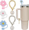 3PCS Flower Silicone Straw Cover for Stanley Cup 30&40 Oz with 2PCS Initial Personalized Letter Charm