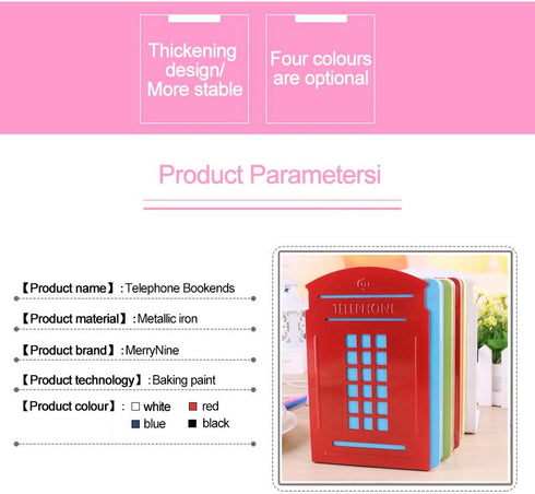 MerryNine 2pcs Metal Book Ends, Non Skid Heavy Bookends for Shelves, Telephone Booth Decorative Organizers (Red-2pcs)
