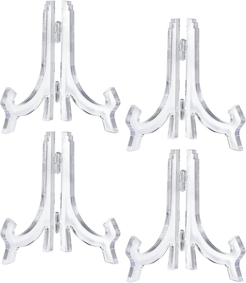 uxcell 4pcs 4.3" Easel Plate Holder, Plastic Folding Display Stand Clear for Decorative Picture Frame