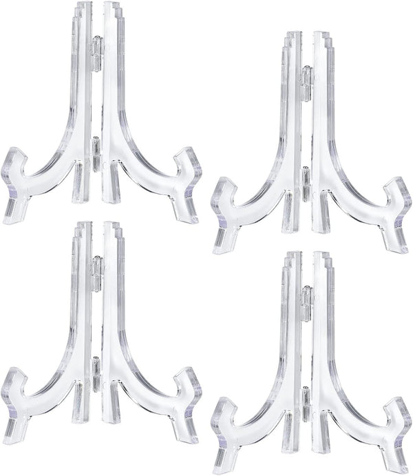 uxcell 4pcs 4.3" Easel Plate Holder, Plastic Folding Display Stand Clear for Decorative Picture Frame