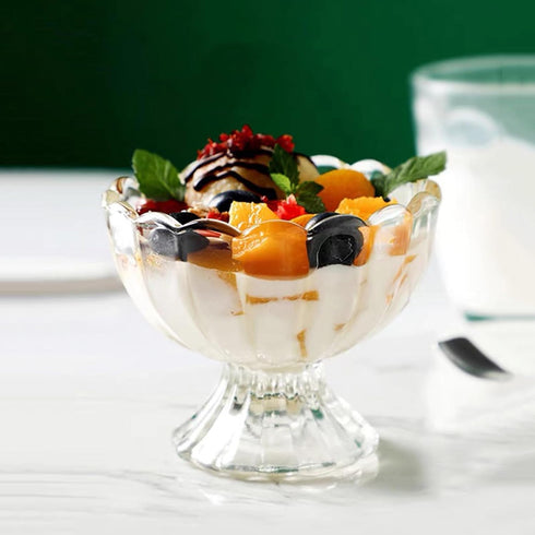 Set of 6 Iced Cream Dessert Bowls, 6oz Vintage Glassware with Heavy Base, Perfect for Sundae, Fruit, Snack, Condiment