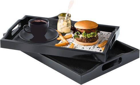 MDLUU Set 2 Countertop of Plastic Serving Tray, Ottoman Tray with Cutout Handles, Rectangle Butler Tray for Breakfast