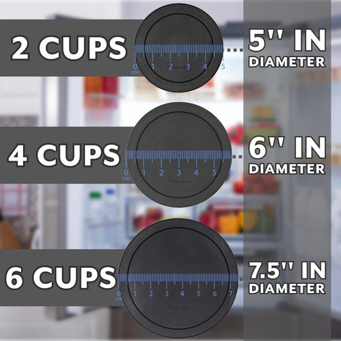 CIBI Food Storage Container Lids (4 Cups, Black - 6PK) for Pyrex and Anchor Round Glass Containers