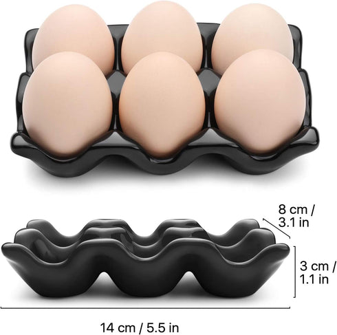 Flexzion Ceramic Egg Holder for Fridge, 6 Cups Egg Tray, Decorative Serving Dish for Kitchen Storage