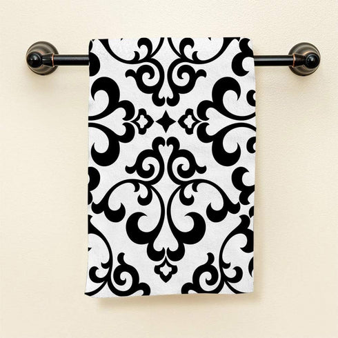 HGOD DESIGNS Black Floral Vintage Flower Paisley Design Bath Hand Towels, 100% Cotton 15inX30in