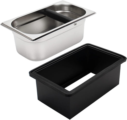 Stainless Steel Espresso Knock Box, Coffee Pucks Container with Steel Holder and Noise Reduction Rubber Ring