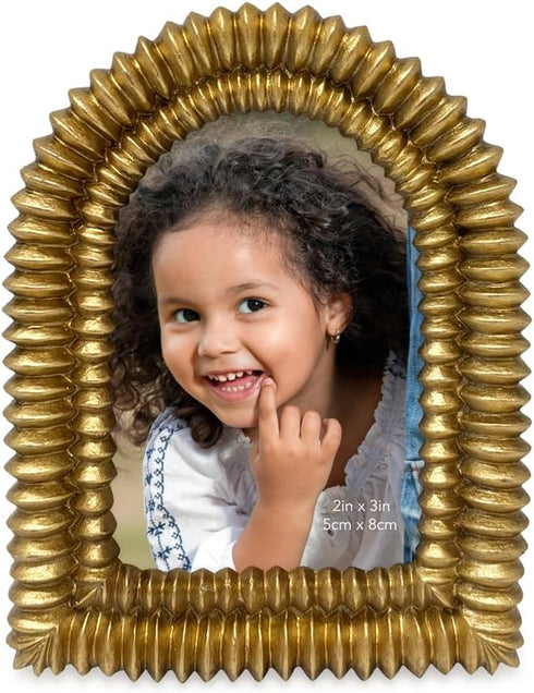 2x3 (2x3, Isaac Jacobs Antique Gold Double Bead Arch Photo Frame with Black Fabric Easel, Tabletop, Wall-Mountable