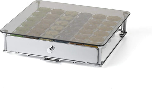 Nifty Rolling Coffee Pod Drawer with Glass Top & Chrome Finish, Compatible with K-Cups, 36 Pod Pack Holder for Kitchen
