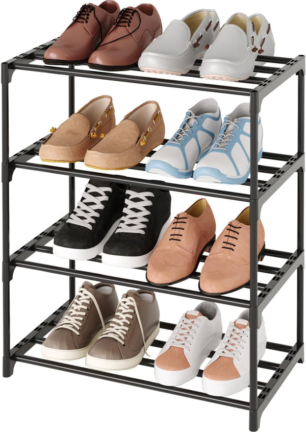 TAUEHR Metal Small Shoe Rack,Stackable Kids Shoe Stand,Narrow Shoe Storage Shelf for 8-10
