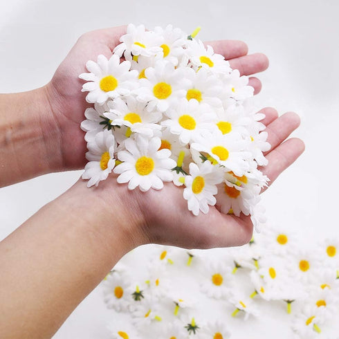 JOHOUSE 200PCS Silk Daisy Flower Heads, Artificial Daisies Table Confetti for Baby Showers