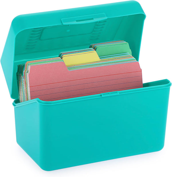 BTSKY 1 Pack 4 x 6 inch Index Card Box - Plastic Storage Organizer for Recipes, Note Cards, Flashcards, Green (Not