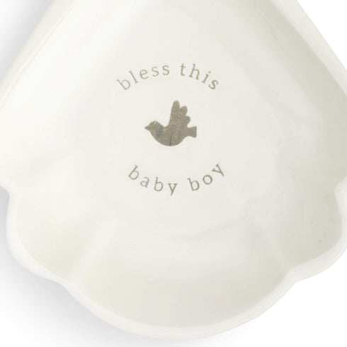 DEMDACO Bless This Baby Boy Glossy White Ceramic Stoneware Decorative Baptism Bowl, 5 x 4