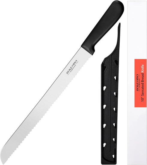 10 Inch Serrated Knife for Homemade Bread with Sheath, High-Carbon Japanese Stainless Steel Blade