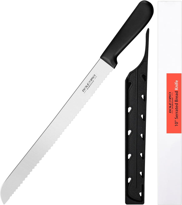 10 Inch Serrated Knife for Homemade Bread with Sheath, High-Carbon Japanese Stainless Steel Blade