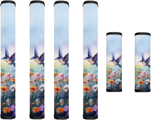 Pack of 6 Refrigerator Door Handle Covers, Anti-Stain Protector for Fridge, Microwave, Oven Decor, Hummingbird Daisy